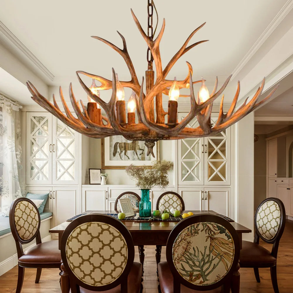 SylvanGlow | Rustic Antler Chandelier in Resin Finish