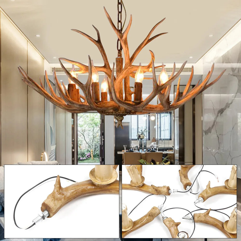 SylvanGlow | Rustic Antler Chandelier in Resin Finish