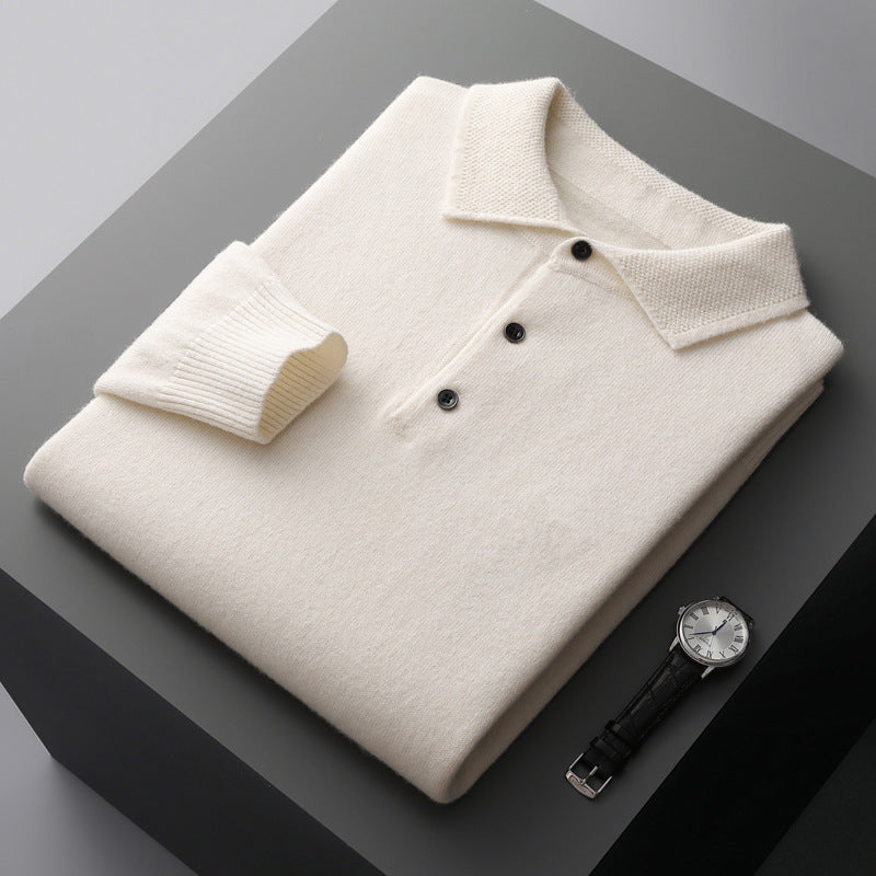 Stockholm Inspired Cashmere Merino Wool Long Sleeve Polo Shirt