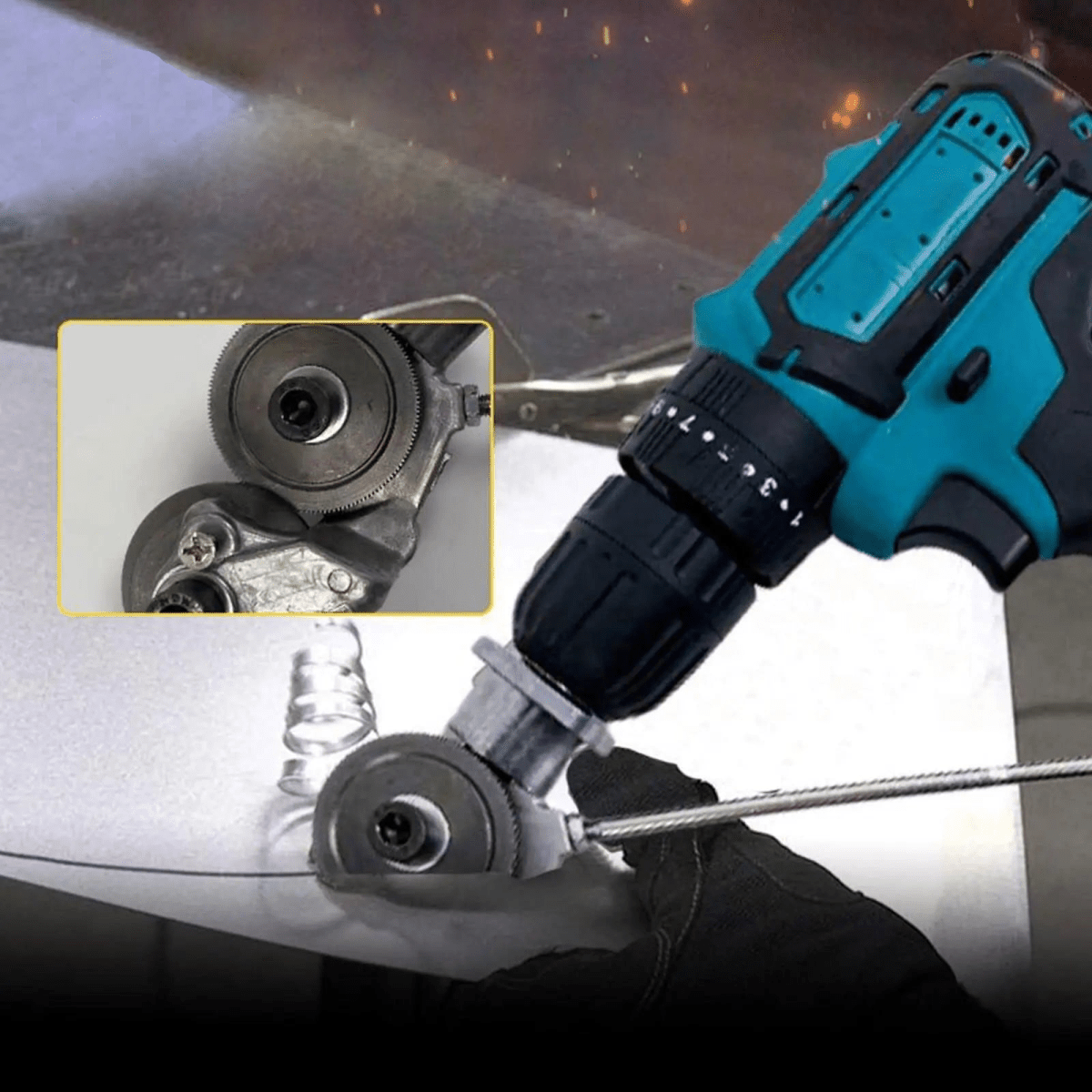 GripGlide Drill Attachment for Safe and Effortless Sheet Metal Cutting