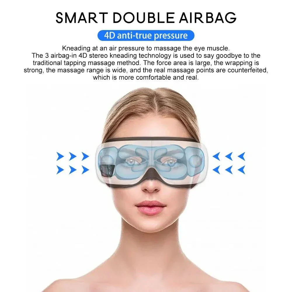 AuraLume 6D Øyemassasje med varme, vibrasjon og Bluetooth for skjermtrøtte øyne