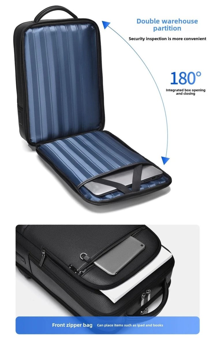 Elegantní kožený batoh s USB portem pro 15,6palcový notebook, černý