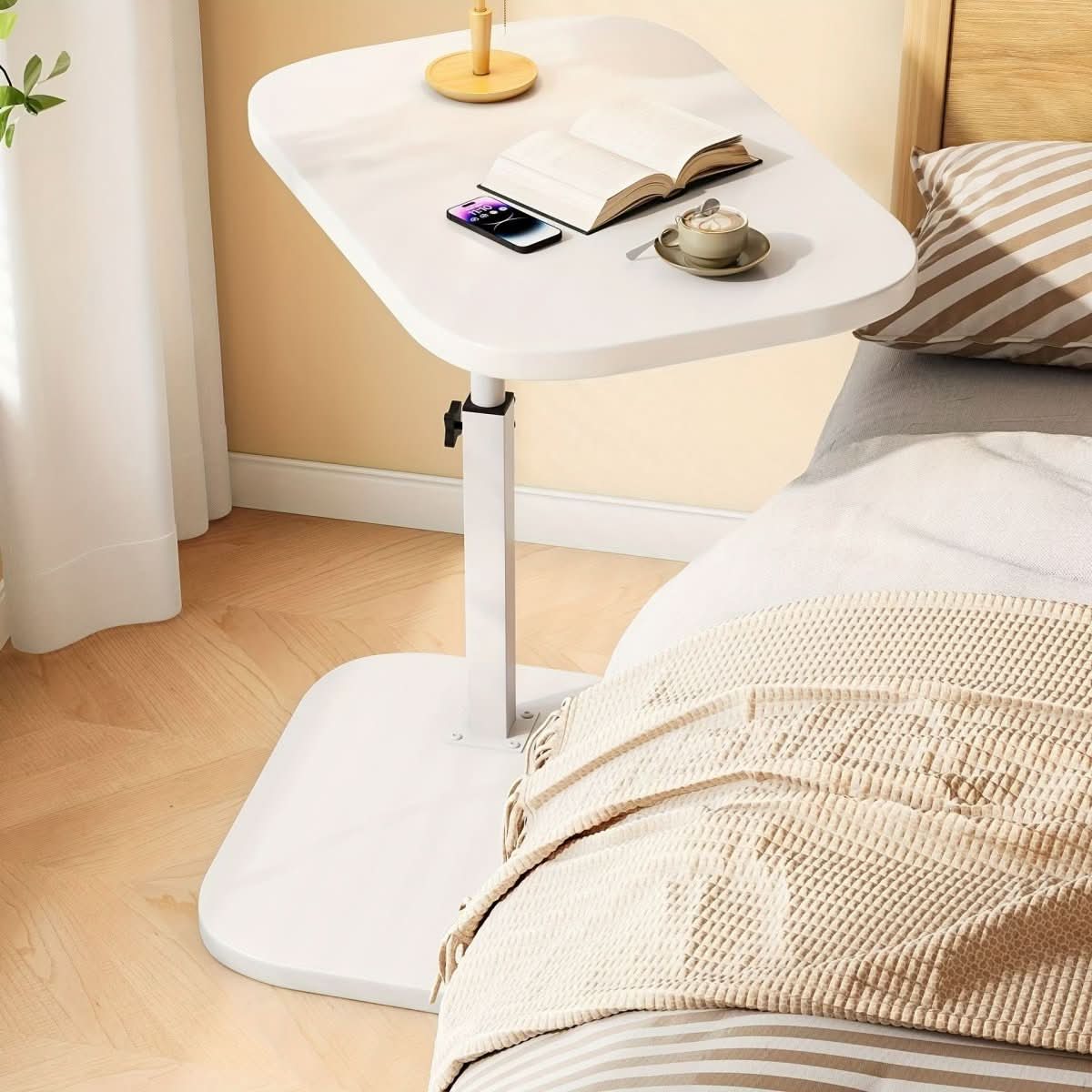 AeroLift Adjustable Sofa and Bed Side Table With Wooden Top