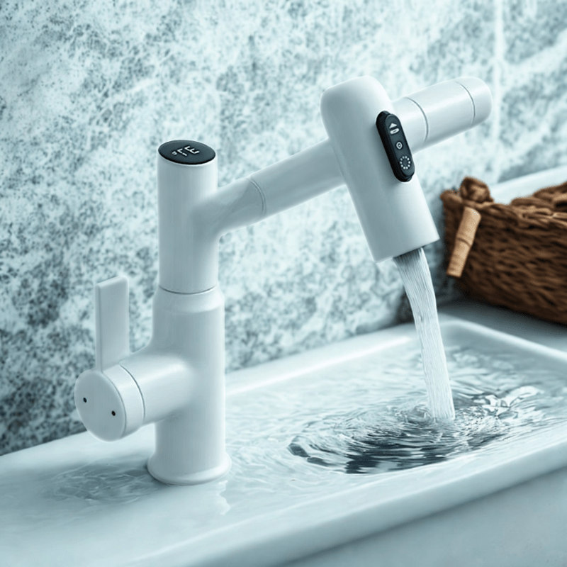 FlowMatrix 360 Degree Swivel Faucet With Adjustable Height And Temperature Display