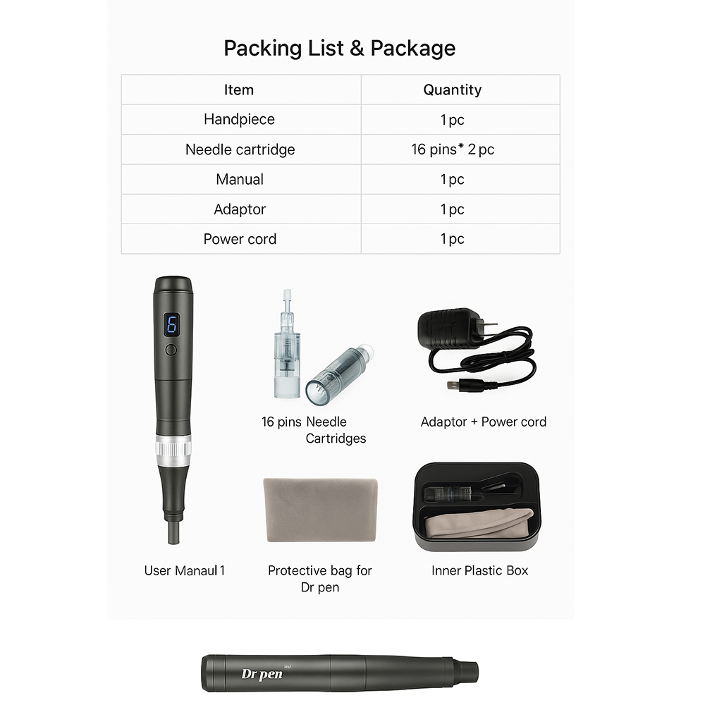 ApexDerm Pro Ultima M8 Microneedling Dermapen USB Genopladelig, 5 Patroner 32Pin
