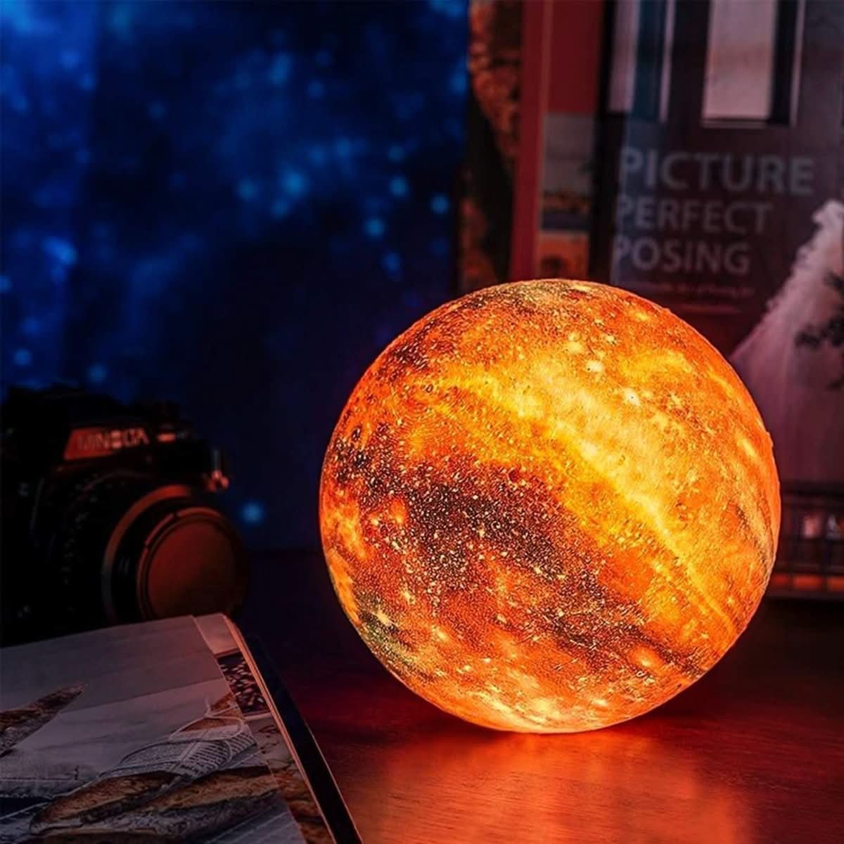 Aurora Moon Lamp 3D tištěná lunární lampa s 16 barvami, dřevěným stojanem a dálkovým ovládáním