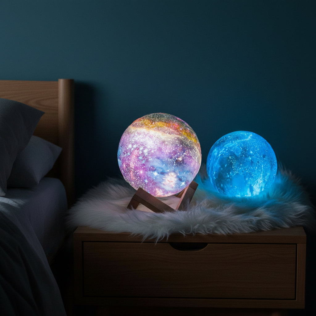 Aurora Moon Lamp 3D tištěná lunární lampa s 16 barvami, dřevěným stojanem a dálkovým ovládáním