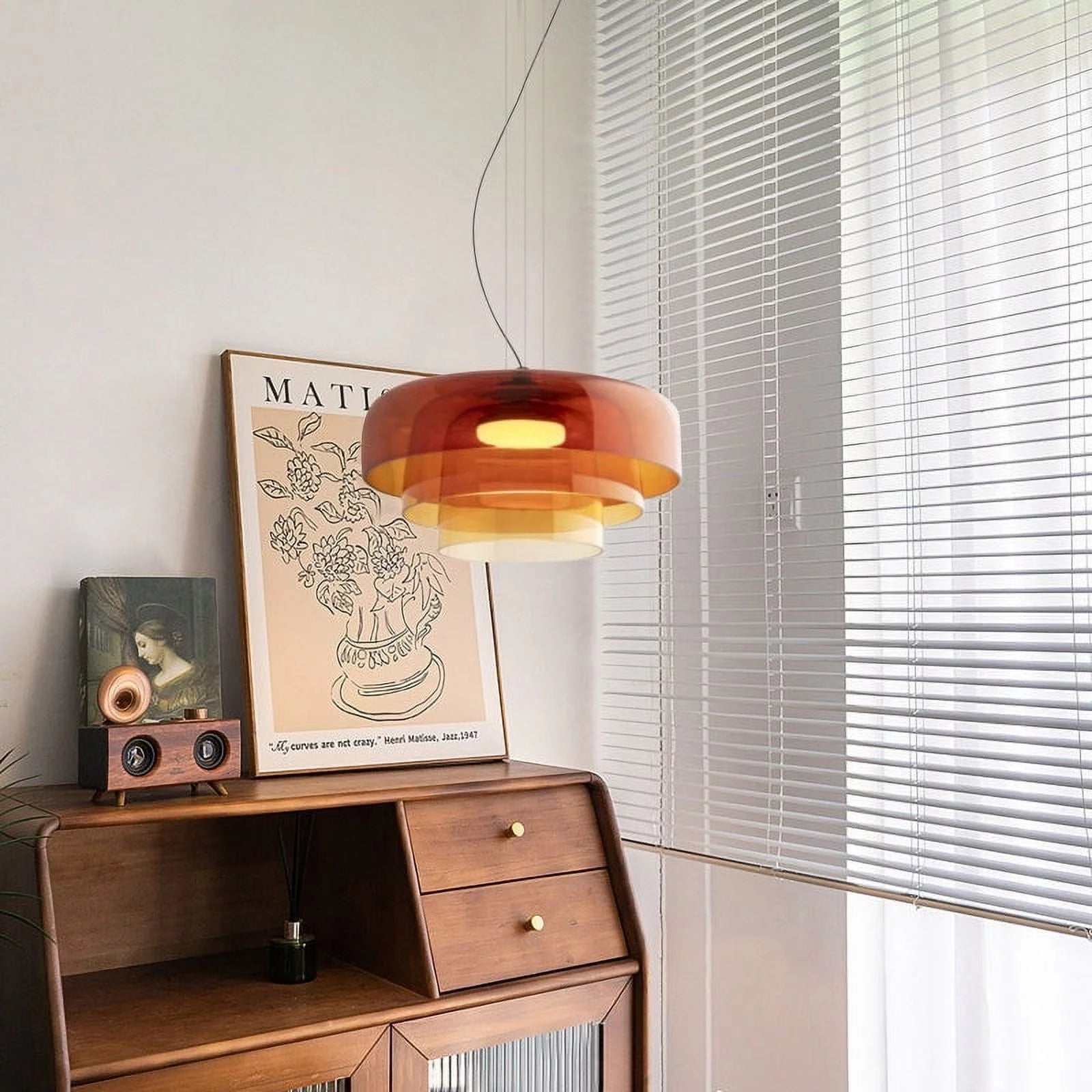 FjordGlow Glass Pendant Light With Metal Shade For Dining Room 110V-120V