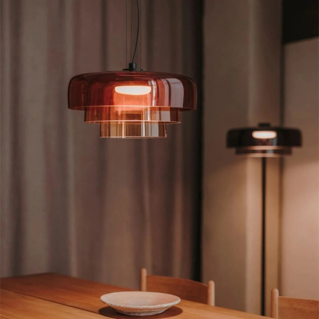 FjordGlow Glass Pendant Light With Metal Shade For Dining Room 110V-120V
