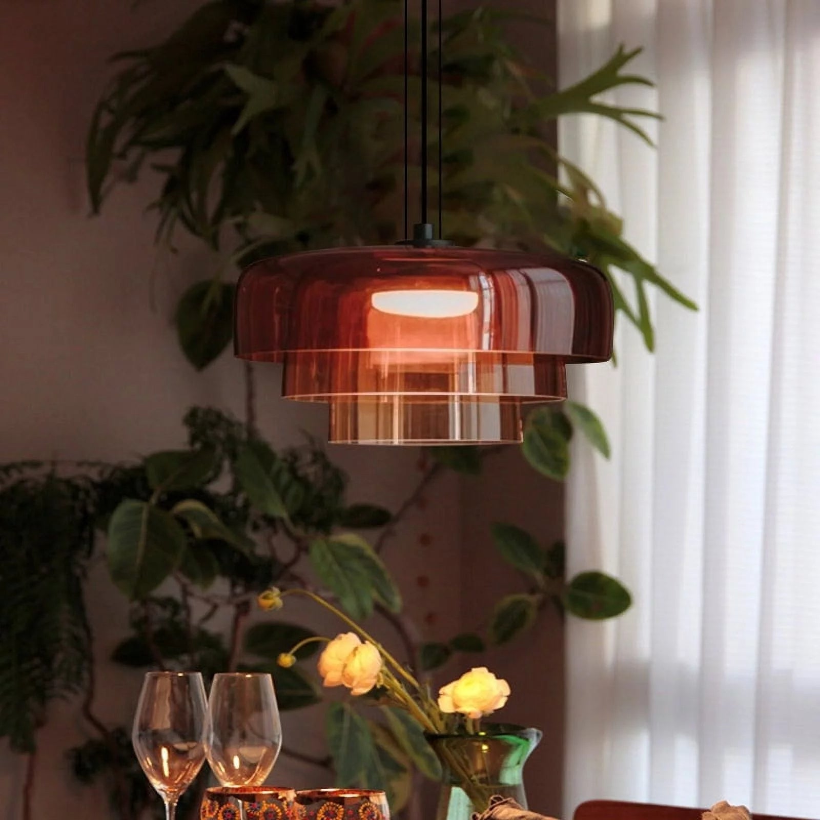 FjordGlow Glass Pendant Light With Metal Shade For Dining Room 110V-120V