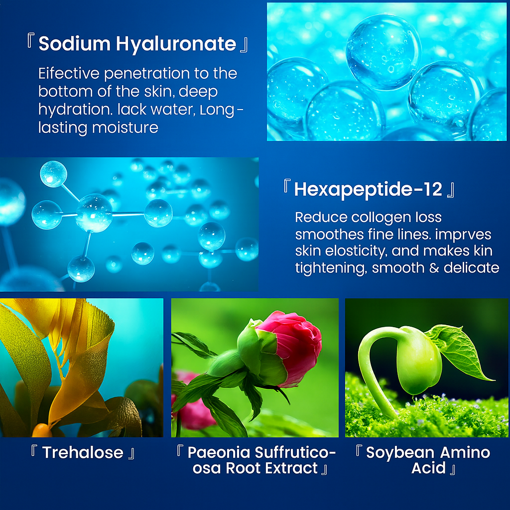 6D Sérum s kyselinou hyaluronovou pro hlubokou hydrataci, proti stárnutí, zpevnění pokožky a zvlhčení