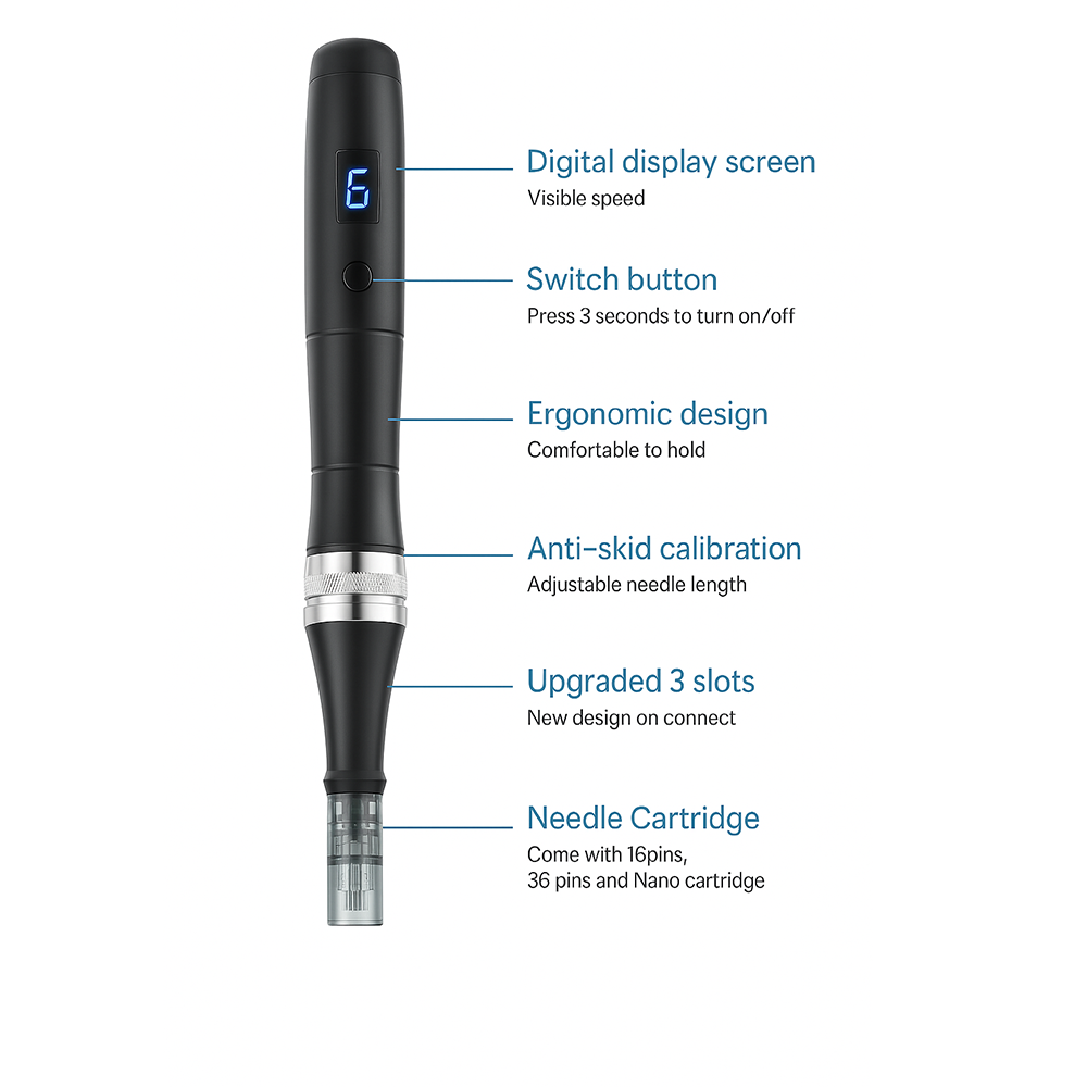 ApexDerm Pro Ultima M8 Microneedling Dermapen USB Genopladelig, 5 Patroner 32Pin