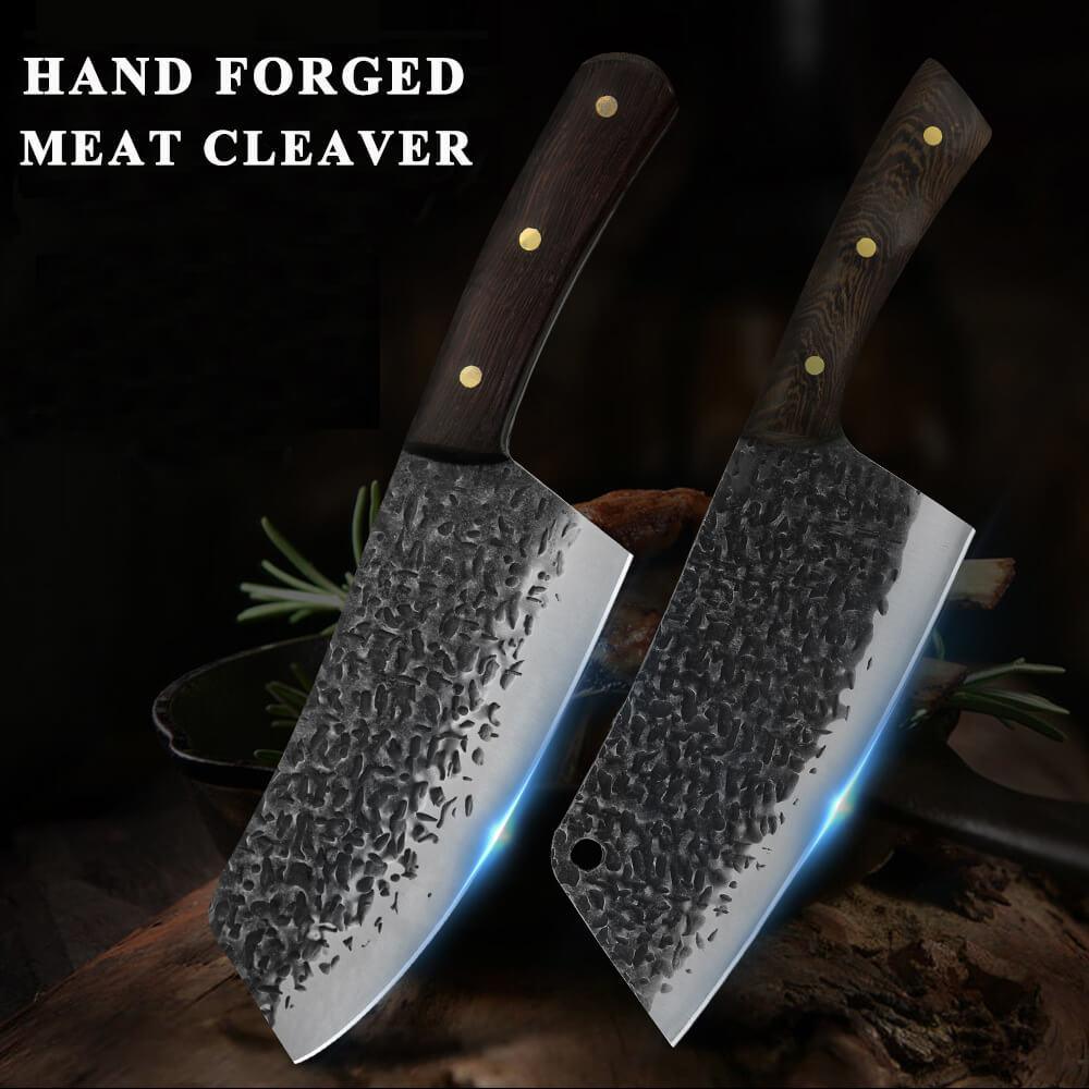Hand-Forged Cleaver With Clad Steel Blade For Kitchen Use
