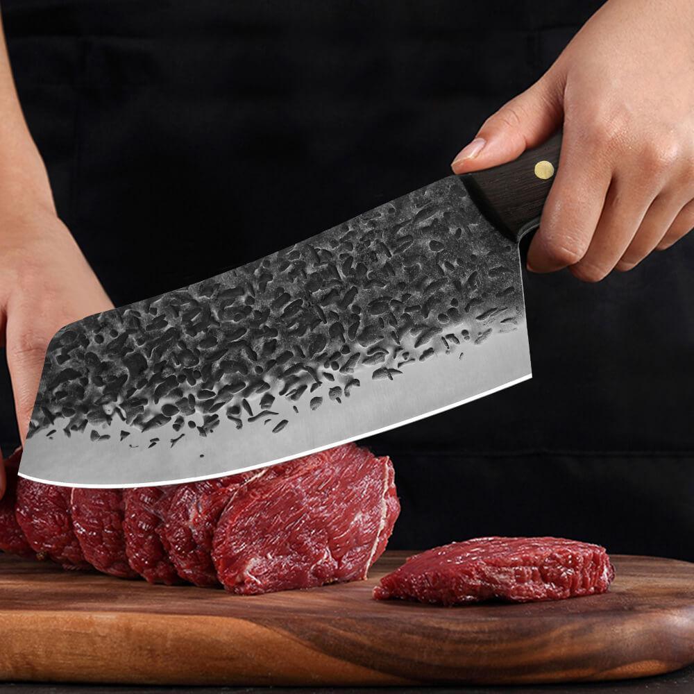 Hand-Forged Cleaver With Clad Steel Blade For Kitchen Use
