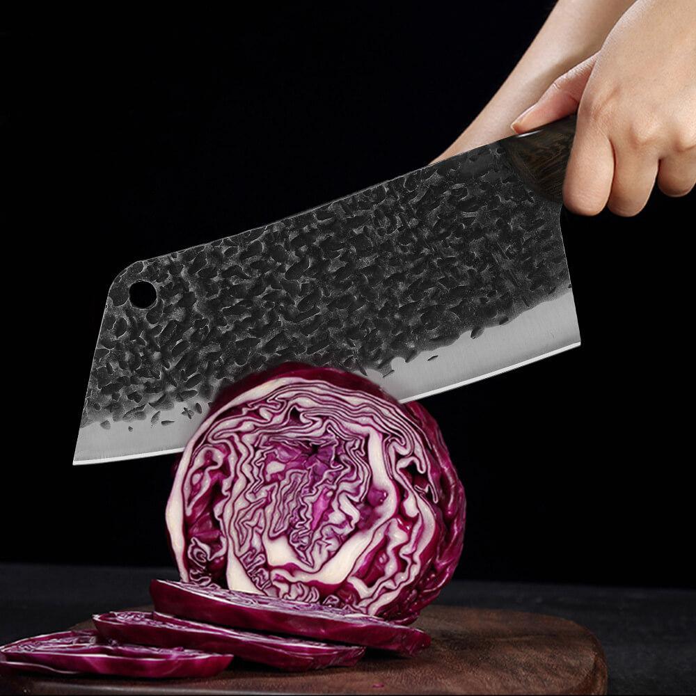 Hand-Forged Cleaver With Clad Steel Blade For Kitchen Use