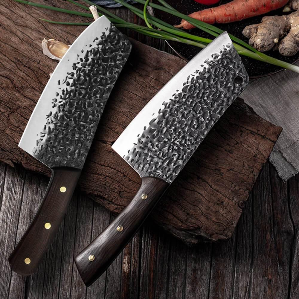 Hand-Forged Cleaver With Clad Steel Blade For Kitchen Use