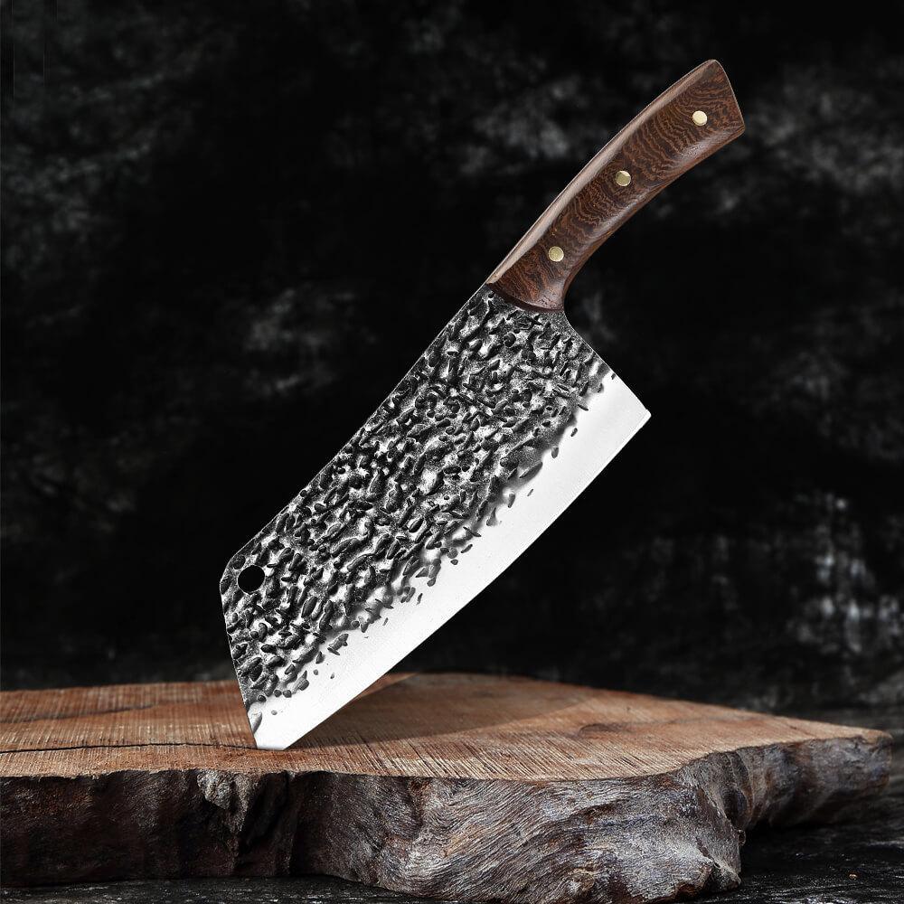 Hand-Forged Cleaver With Clad Steel Blade For Kitchen Use