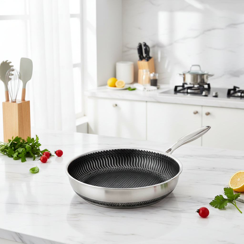 StellarForge Stainless Steel Nonstick Pan With Hexa Surface
