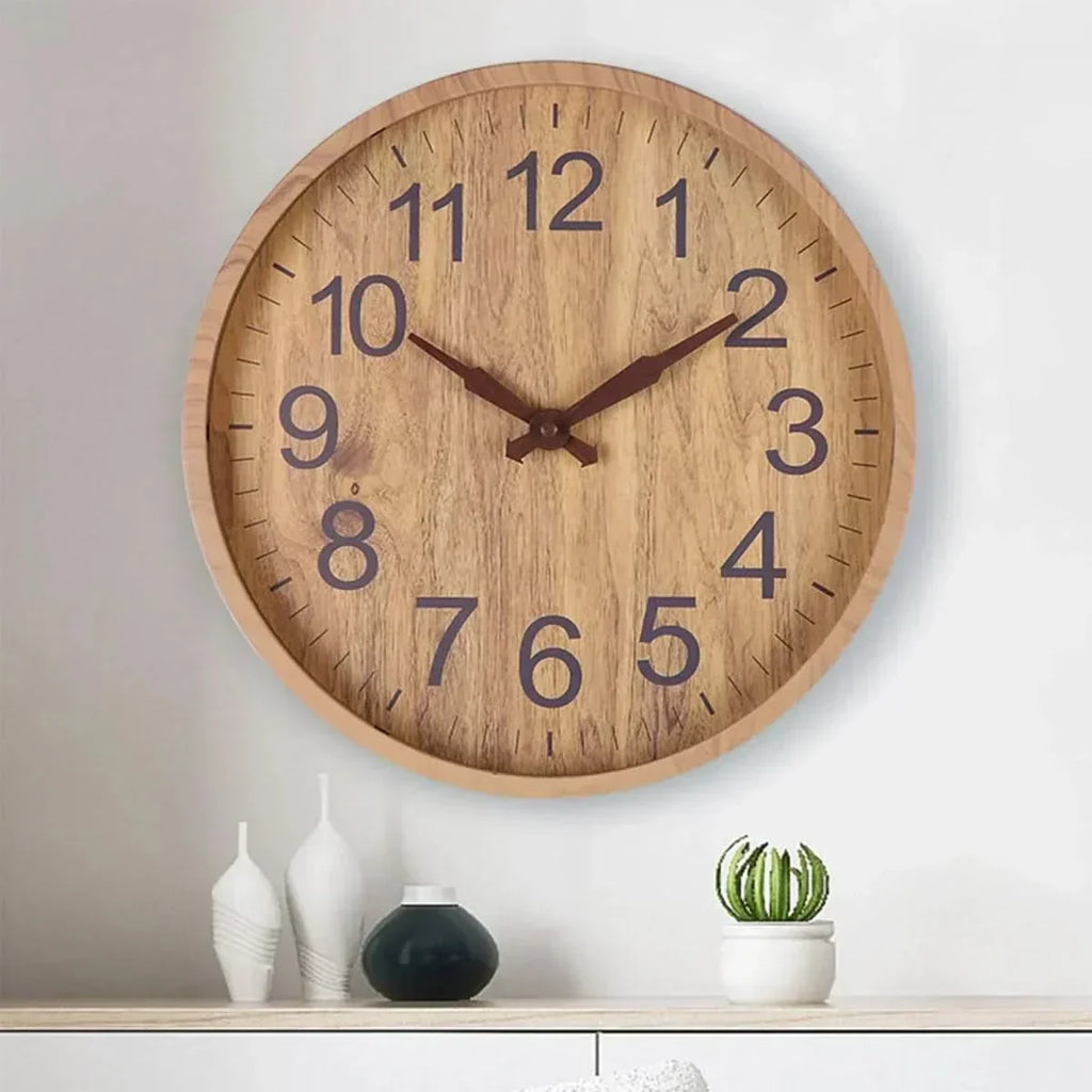 Ceas de perete din lemn TimberGlow Silent cu farmec natural