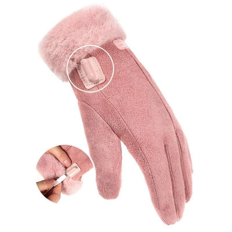 Women's Rechargeable Wool Lined Heated Gloves With Touchscreen
