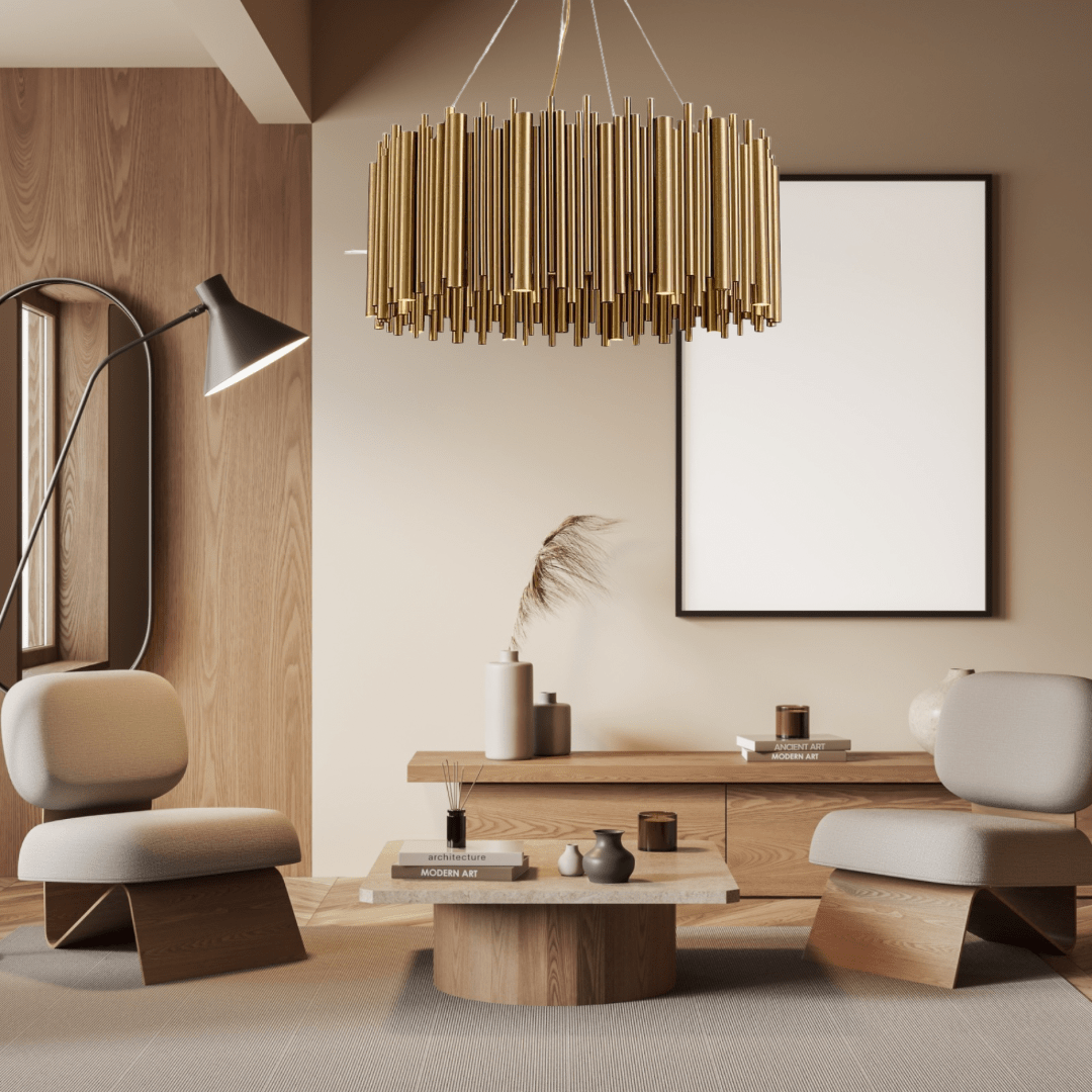 Golden Nest lysekrone med luksuriøs metallramme og varm finish
