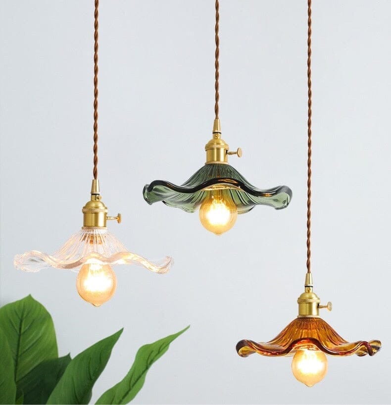 Lámparas colgantes de vidrio Lyra con forma de flor para decoración nórdica en sala de estar