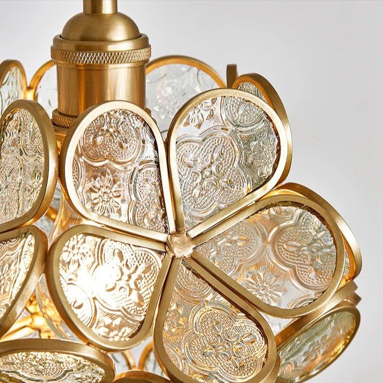 Aurea Floral Glas LED Pendellampa med Modern Stil och Guldaccenter