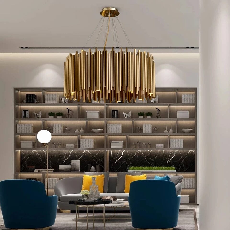Golden Nest lysekrone med luksuriøs metallramme og varm finish