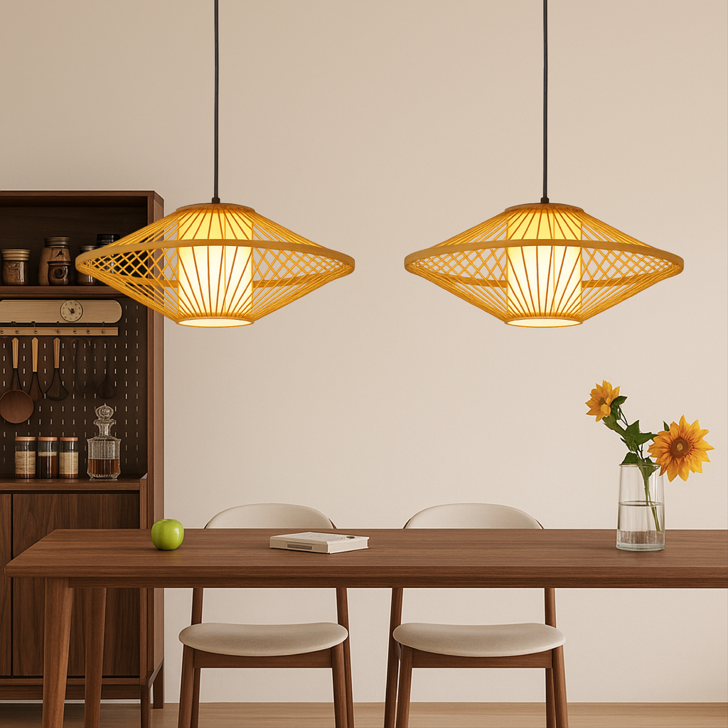 Solhaven Bamboo Japandi Pendant Lamp for Living Room