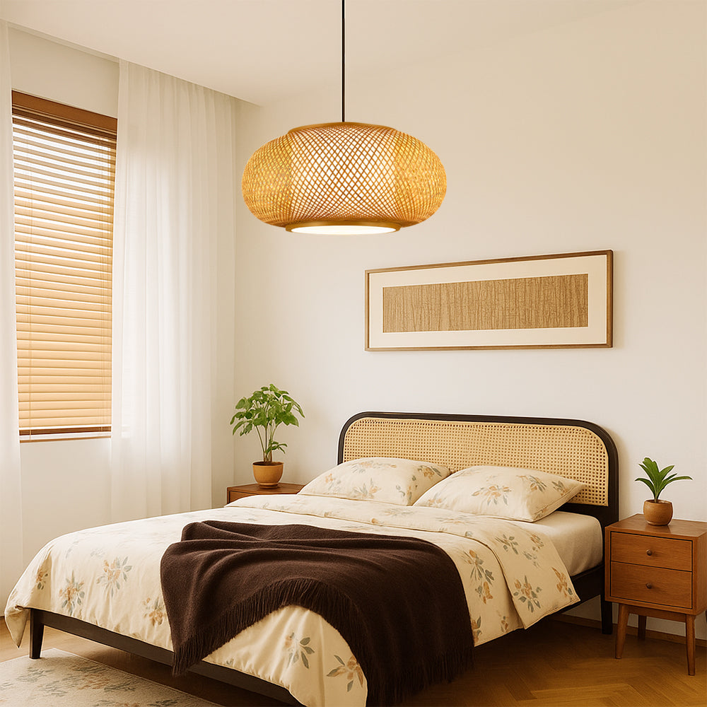 Virell Bamboo Pendant Light With Natural Open Weave Shade