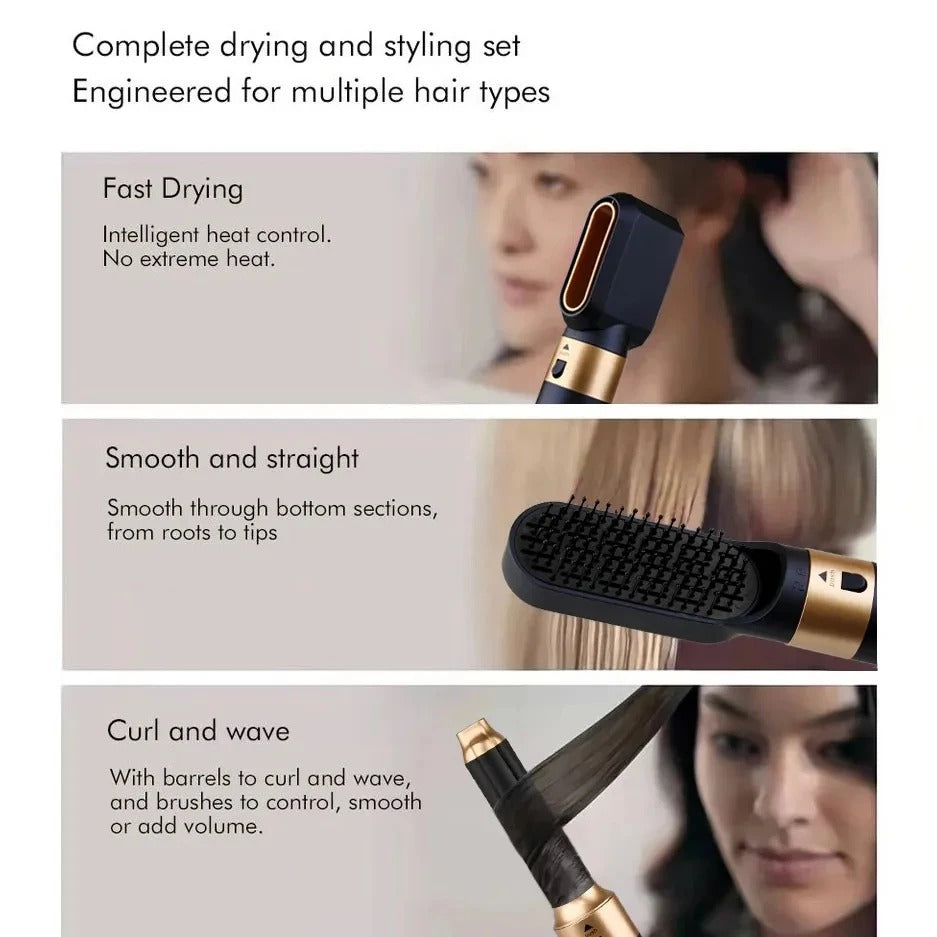 AeroNova 5-In-1 Hair Styler 1000W High-Velocity Hot Air Brush With Ionic Infrared