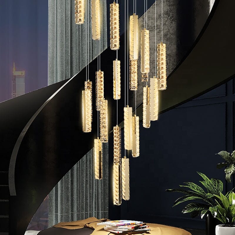 لوستر کریستال راه‌پله لوسترکرس با نورپردازی LED