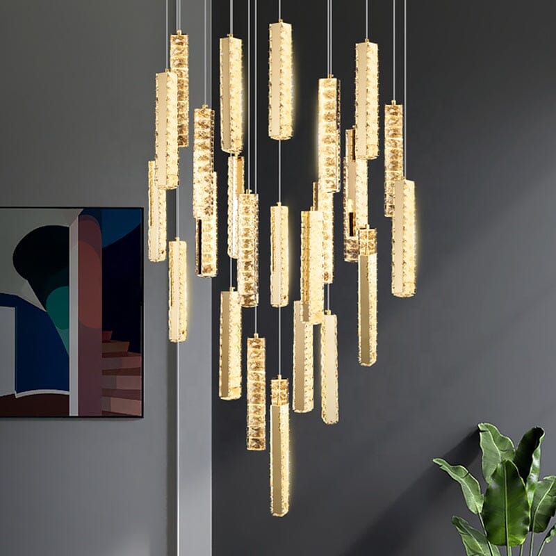 لوستر کریستال راه‌پله لوسترکرس با نورپردازی LED