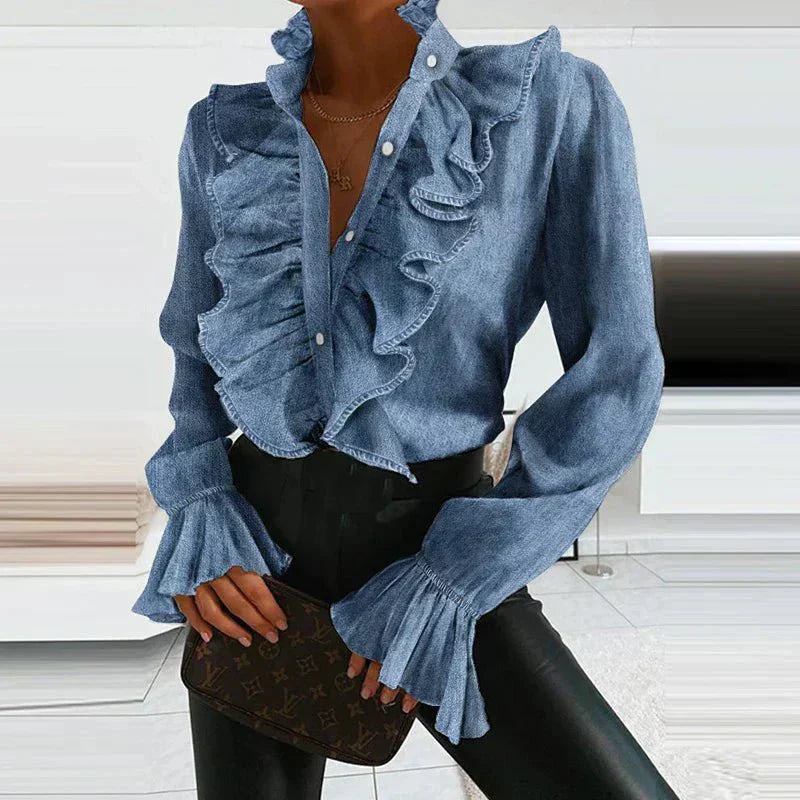 Chiffonbluse mit Rüschen und plissierten langen Ärmeln