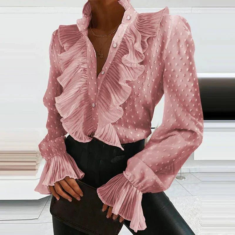 Chiffonbluse mit Rüschen und plissierten langen Ärmeln