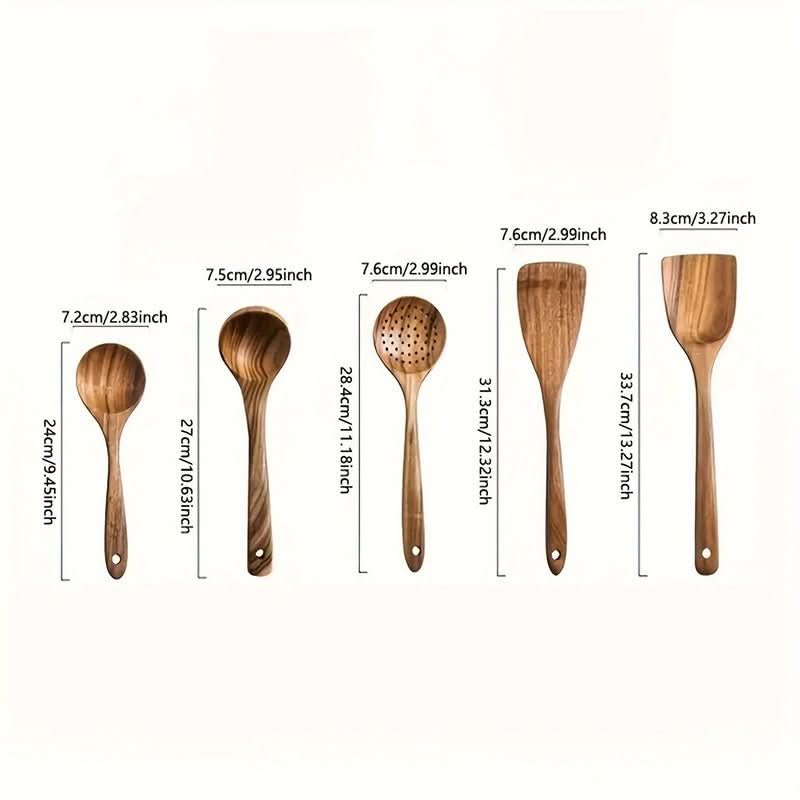 Everwood Sustainable 5-Piece Teak Wood Kitchen Utensil Set