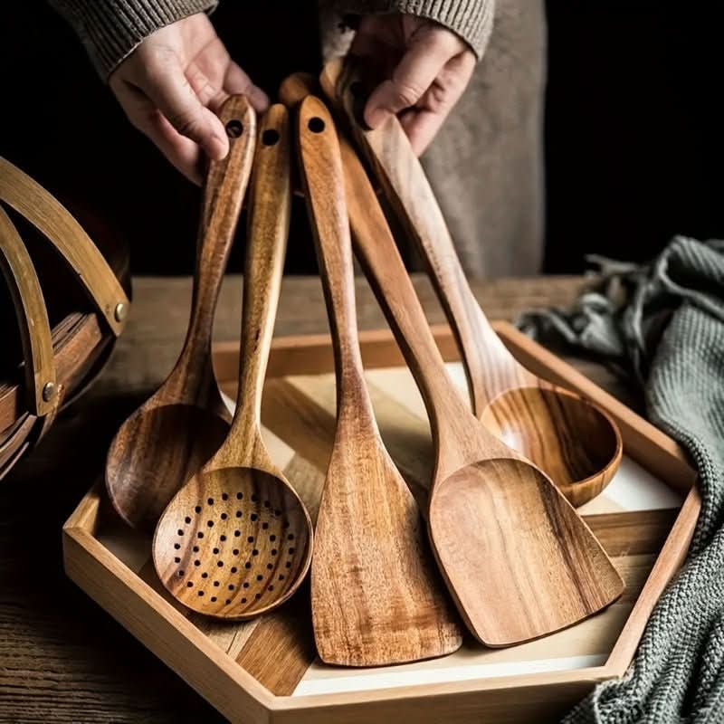 Everwood Sustainable 5-Piece Teak Wood Kitchen Utensil Set
