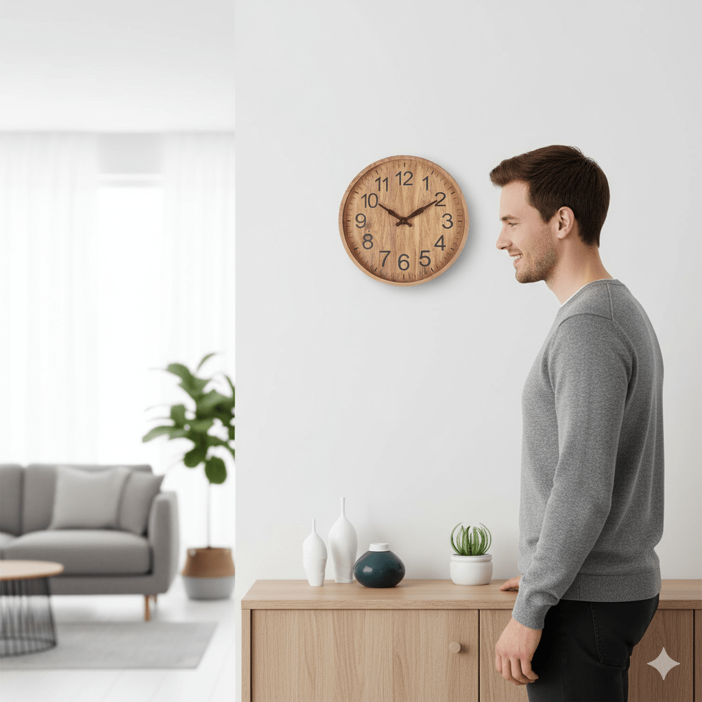 Ceas de perete din lemn TimberGlow Silent cu farmec natural
