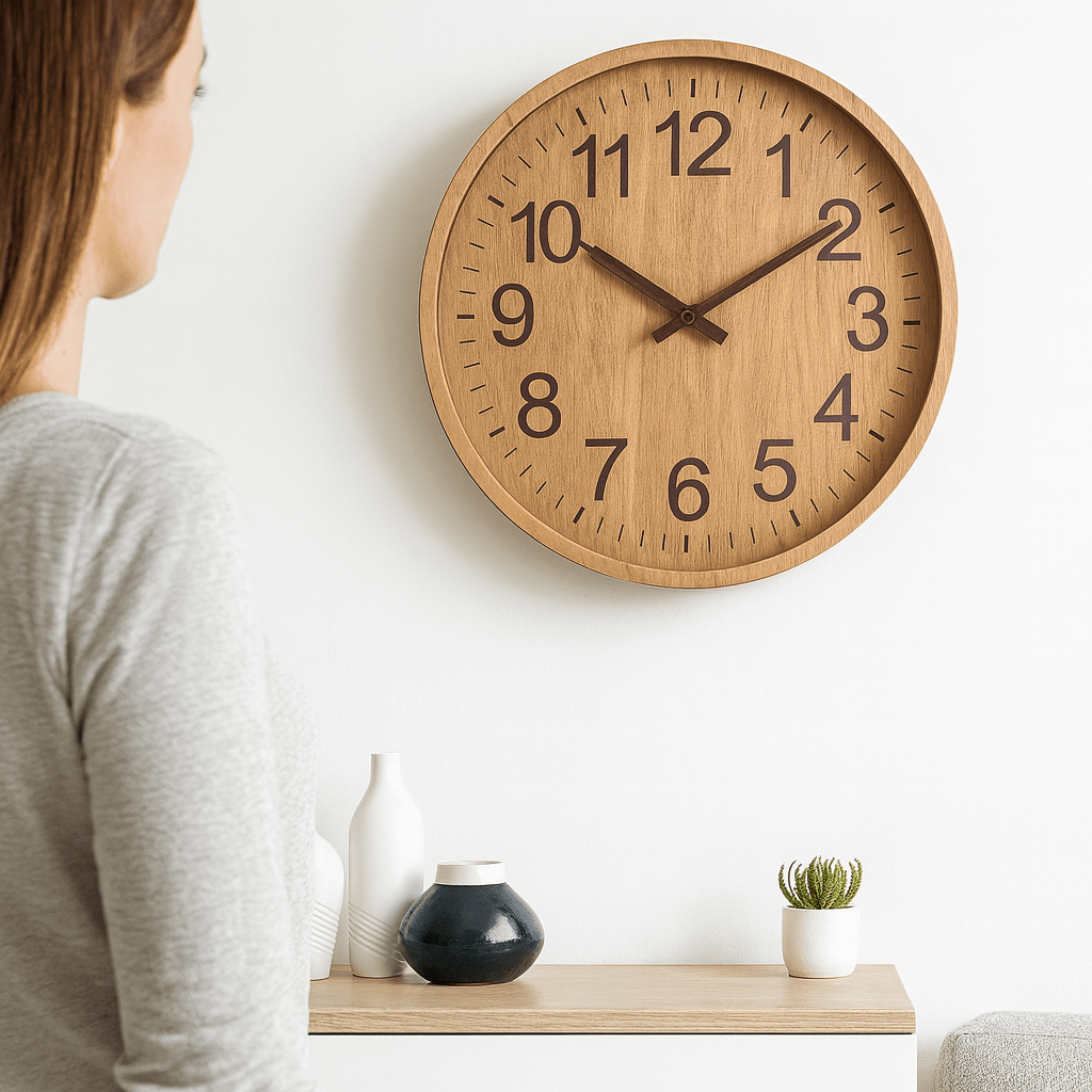 Ceas de perete din lemn TimberGlow Silent cu farmec natural