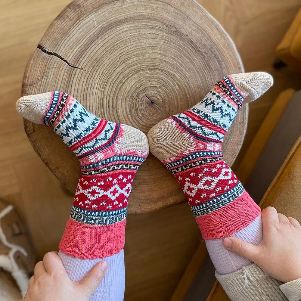 Calze Invernali Nordiche con Motivo Scandinavo in Misto Lana