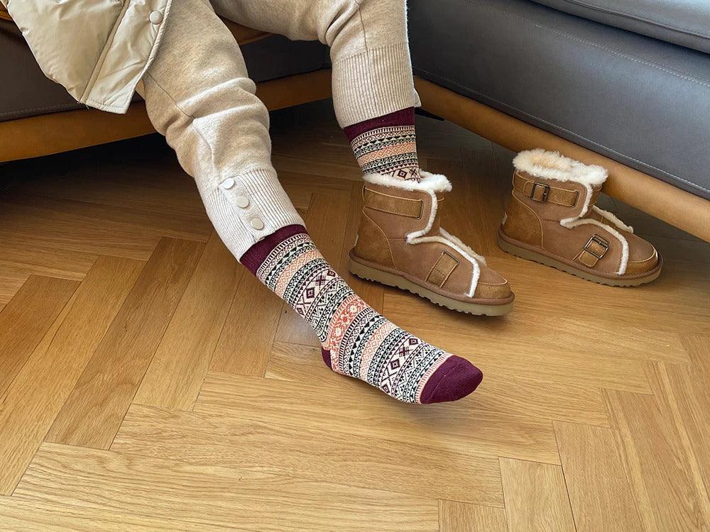 Calze Invernali Nordiche con Motivo Scandinavo in Misto Lana