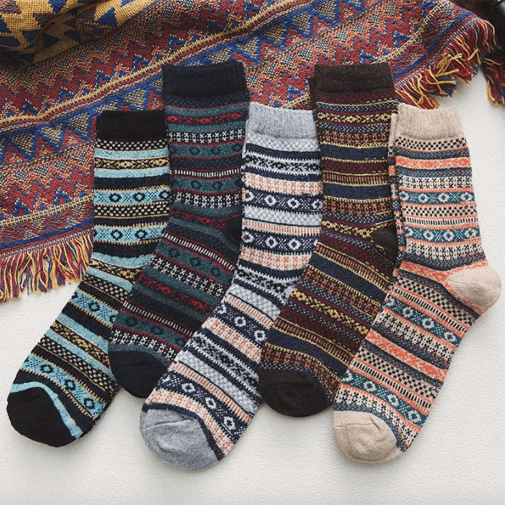 Calze Invernali Nordiche con Motivo Scandinavo in Misto Lana