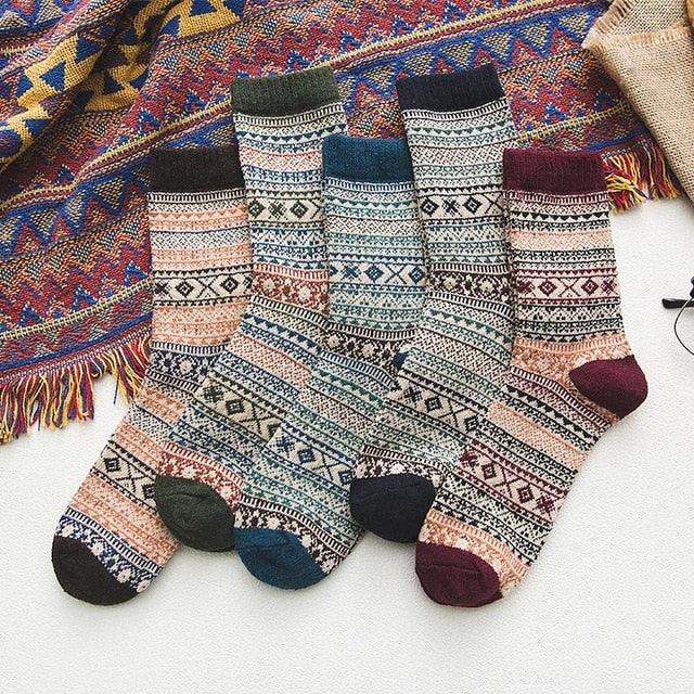Calze Invernali Nordiche con Motivo Scandinavo in Misto Lana