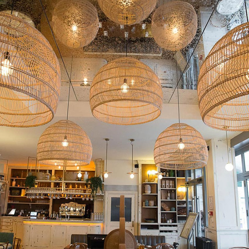 Lunaro Rattan Ceiling Light With Natural Bamboo Texture