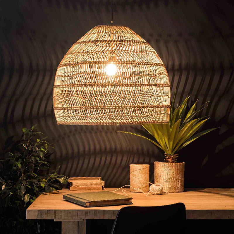 Lyraweave Handwoven Natural Wicker Pendant Light for Dining
