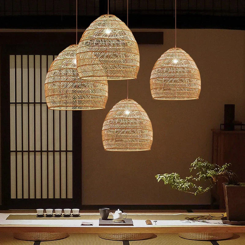 Lyraweave Handwoven Natural Wicker Pendant Light for Dining