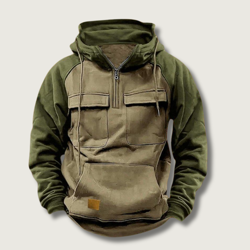 Felpa con cappuccio color block da esterno con zip a quarto, design in misto cotone
