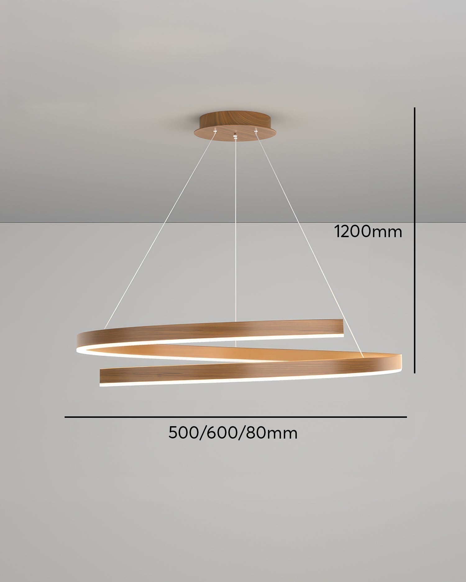 Lámpara de araña estilo caoba Tavero con ángulos ajustables y acabado en aluminio con textura de madera