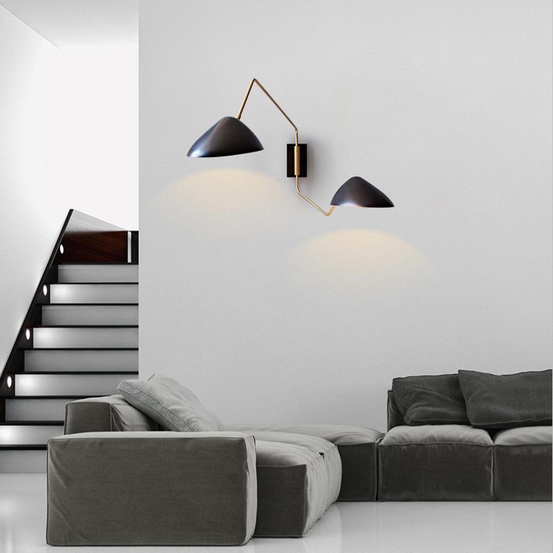 Marcellin vägglampa med två armar och anksnäbb, svängbara armar från Arverne Lighting Retro Mid Century Modern vägglampa