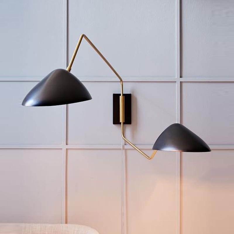 Marcellin vägglampa med två armar och anksnäbb, svängbara armar från Arverne Lighting Retro Mid Century Modern vägglampa